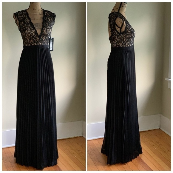 Xscape black lace overlay chiffon pleat dress 4 - Picture 14 of 15